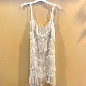 Lulu’s beaded white & tan mini dress. Size M.